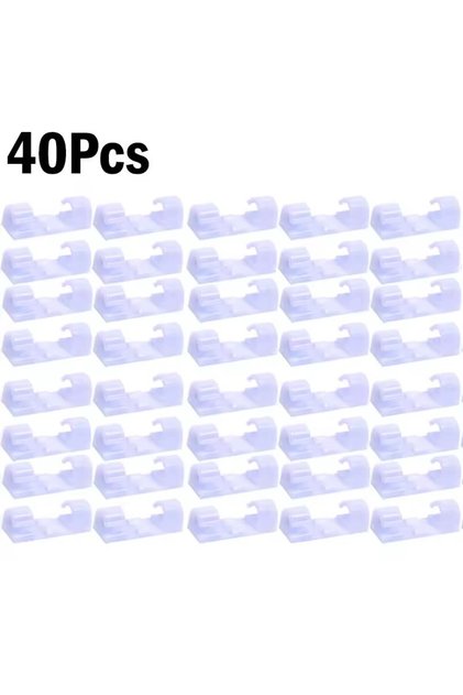 40X-White Cable Clips Organizer Drop Wire Holder Cord Management Self-Adhesive Cable Manager Fixed C
