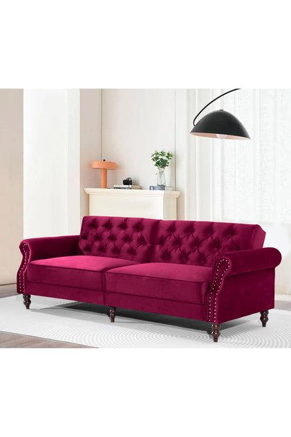 أريكة من مخمل والخشب السويدي - 223 × 87 × 81 سم