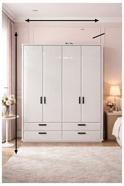 VİVALDİ FURNITURE Dolap, 4 kapaklı ve 4 çekmeceli Gardırop , Yatak
