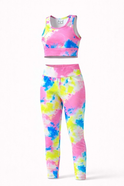 Kız Çocuk Color Pop Spor Crop Üst - Tayt Alt Üst Takım - ÇOK RENKLİ - 5-6 YAŞ