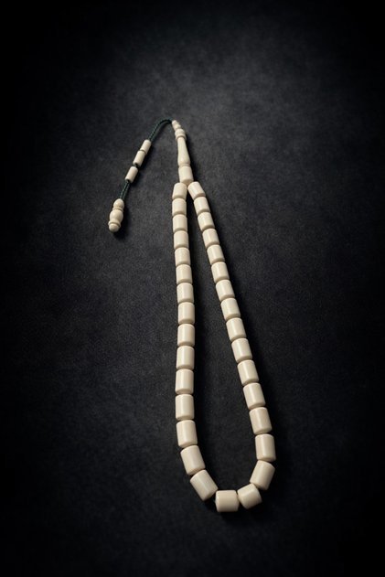 Handcrafted Capsule Cut White Camel Bone Tassel with Rosary System