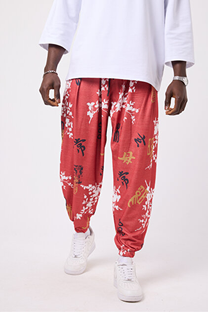 Unisex Street Style Printed Wrinkled Sports Baggy Trousers