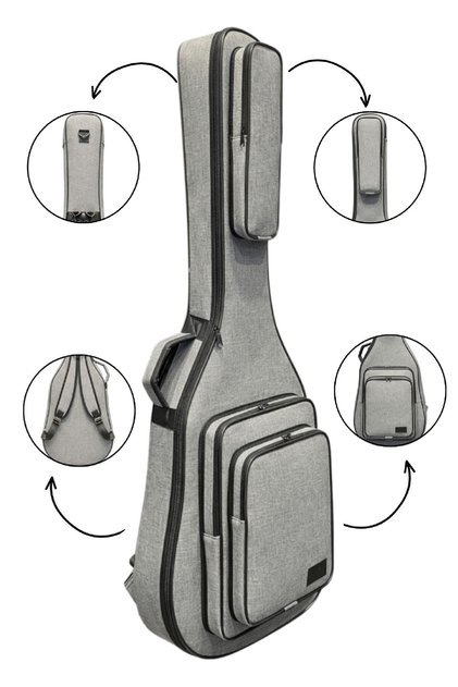Linen Gray Acoustic Guitar Bag with Waterproof Padding – Handle Stabilizer and Velcro Gigbag