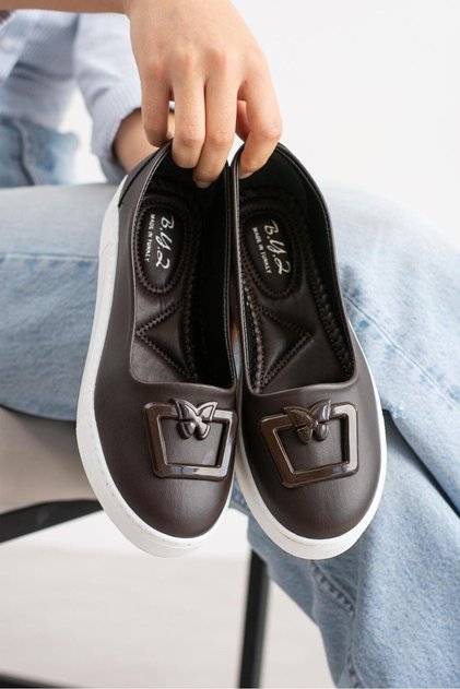 Women's Bitter Brown Butterfly Detailed Casual Shoes Thermo Soft Sole Stc1237