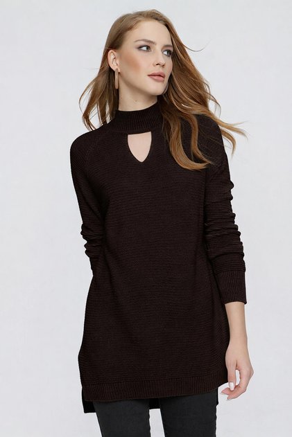 Women's Brown Knit Sweater with Front Window