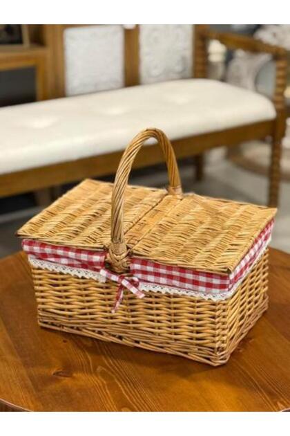 سلة رحلات خوص بغطاء Wicker Picnic Basket with Lid