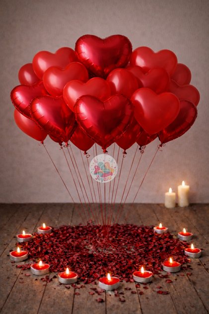 Platinum Red Heart Balloon Set 29 Pieces Foil Latex Rose Candle