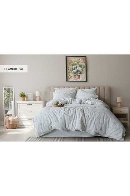 100% Cotton Ranforce Double Bedding Set Le Amore Gray