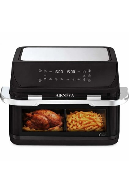 Air fryer AIRNOVA® MaxFritto 11L, 2400W, Friteuza cu aer cald, Dual Zone, Afisaj digital, Negru