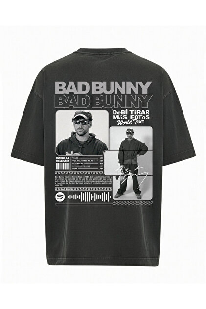 Touz Moda Bad Bunny Baskılı Yıkamalı Oversize T-Shirt - Fiyatı