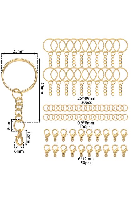 Golden 170pcs/Set Keychain with Chain Lobster Clasp Jump Rings Connector Kit for DIY Jewelry Key Cha