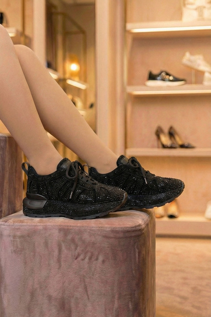 Newyork-021 Women's Patterned Stone Detailed High-Sole Walking Shoes