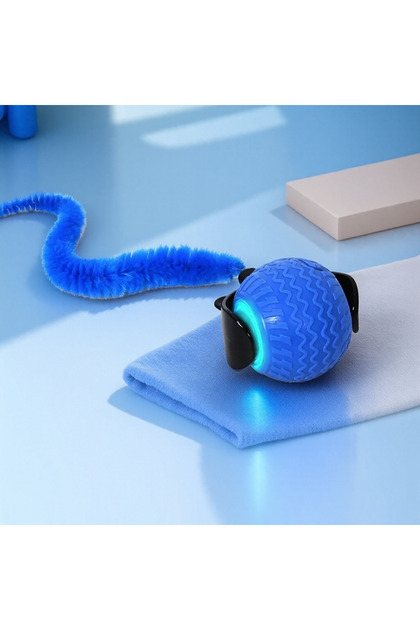 Blue Automatic Rotating Smart Obstacle Avoidance LED Interactive Cat Toy 360 Degree Pet Playful Teas