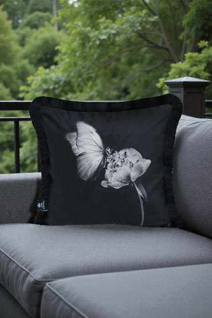 Cushion Cover 45X45 cm Babyface Fabric Double Sided Black Tassel Digital Printing