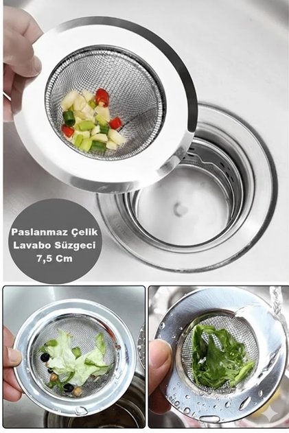 Tüm Lavabolara Uygun Paslanmaz Çelik Lavabo Süzgeci 7,5 Cm Evye Süzgeç
