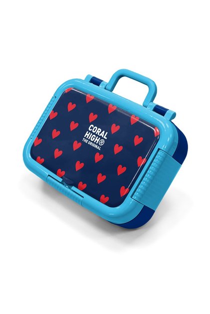 Kids Navy Blue Red Heart Patterned Stainless Steel Lunch Box 39129