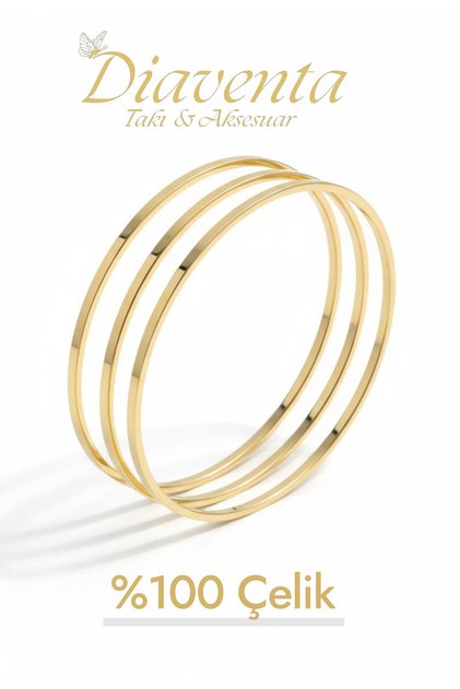 Garantili Günlük Kullanıma Uygun 14k Gold Orjinal Düz Çelik Ajda Ray Bilezik 3 'lü Model