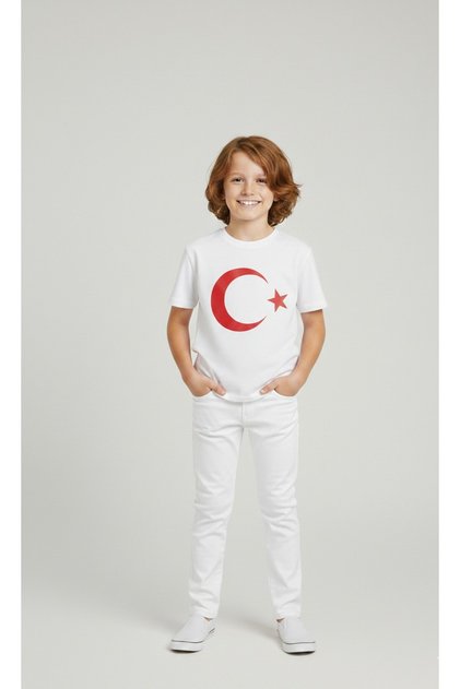 Boy's Moon Star Printed T-Shirt-White Linen Trousers Set April 23Rd Outfit and Special Occasions