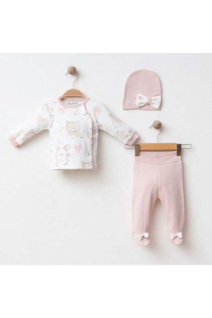 Baby Girl Set of 3, 100% Cotton Fabric, with Ribbons, with Booties