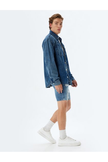 Men'S Light Indigo Slim Fit Denim Shorts