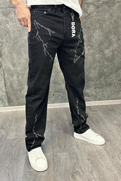 DORAJEANS ŞİMŞEK DESENLİ SİYAH BAGGY KOT PANTOLON - Fiyatı, Yorumları