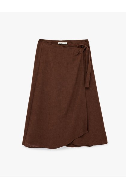 Women'S Brown Wrap Midi Skirt