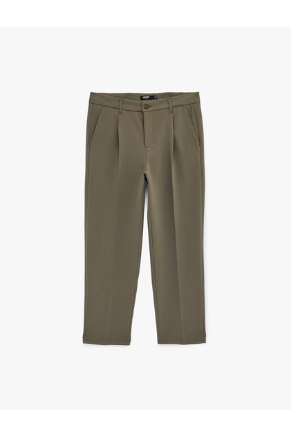 Men'S Khaki Buttoned Classic Trousers