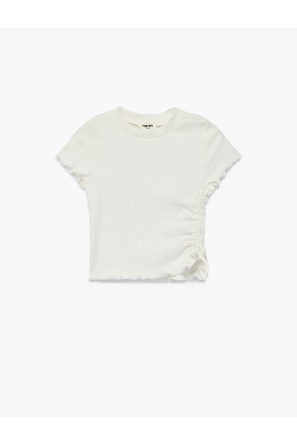 Girl'S Ecru Crew Neck T-Shirt