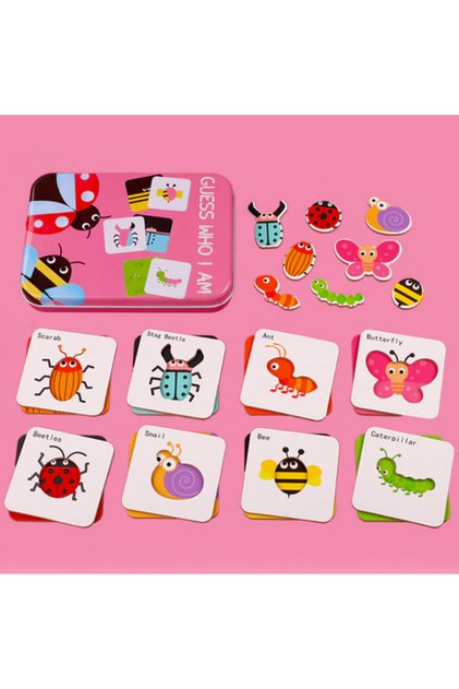 Puzzle din lemn cu Insecte in cutie metalica Montessori