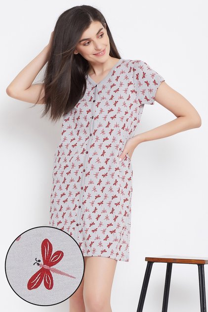 Fly Print Night Dress in Sea Green- Rayon