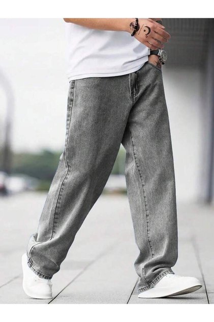 Men's Baggy Fit Wide Leg Jean Trousers Regular Waist Oversize Loose Fit Denim