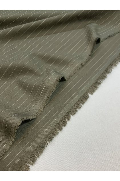 Khaki Striped Classic Polyviscon Fabric - 4 Season Outerwear & Suits