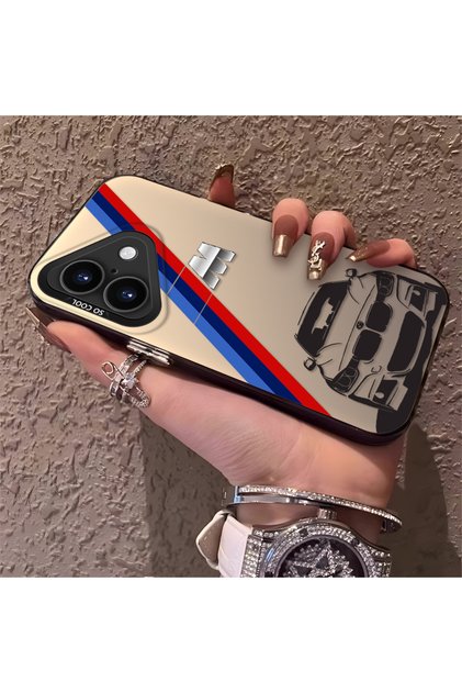 iPhone 16 Compatible Silicone Bmw Patterned Edge Hard Back Anti-Fall Phone Case