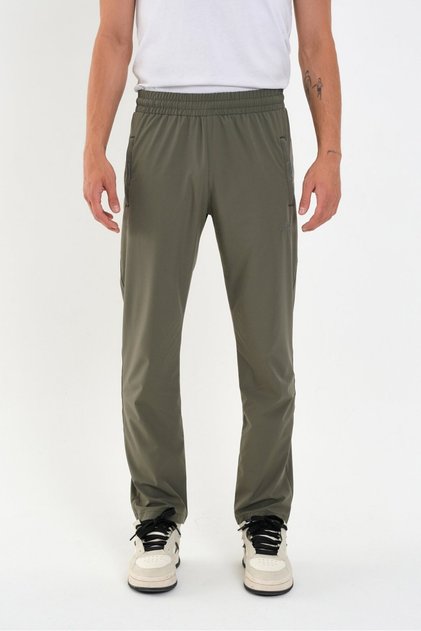 Light Khaki Men's Sweatpants with Zipper and Three Pockets, Thin Draped Fabric, Comfortable Fit, Classic Leg