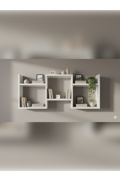 Rafixa beyaz Üçlü Simetrik Duvar Rafı - Modern Kitaplık ve Estetik Obje Sergileme Paneli
