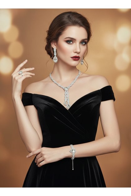 Pearl-Look Zircon Stone Luxury X Jewelry Set – Special Occasion & Event Combination