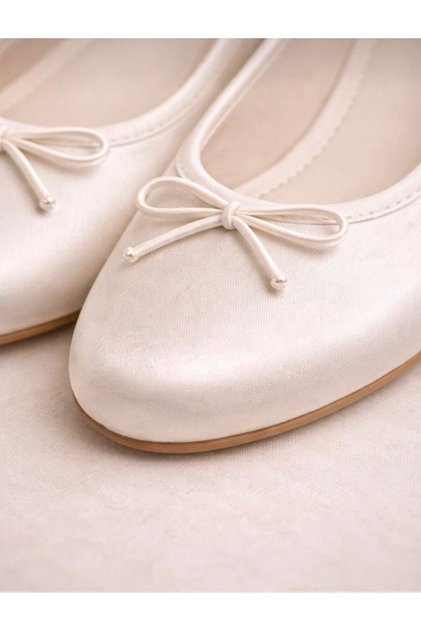 Women's Cream Satin Fabric Comfortable Sole Casual & Stylish Ballerinas
