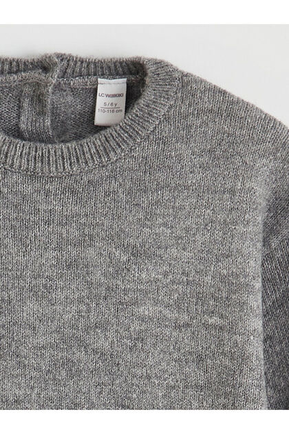 Gray Crew Neck Bow Detailed Baby Girl Knitwear Set