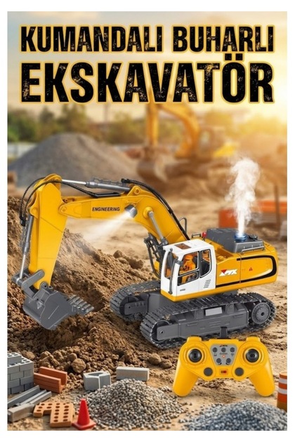 1:18 Uzaktan Kumandalı Full Fonksiyon Şarjlı Işıklı Kepçe Buharlı 11 Kanal Kazıcı Kepçe Büyük Boy