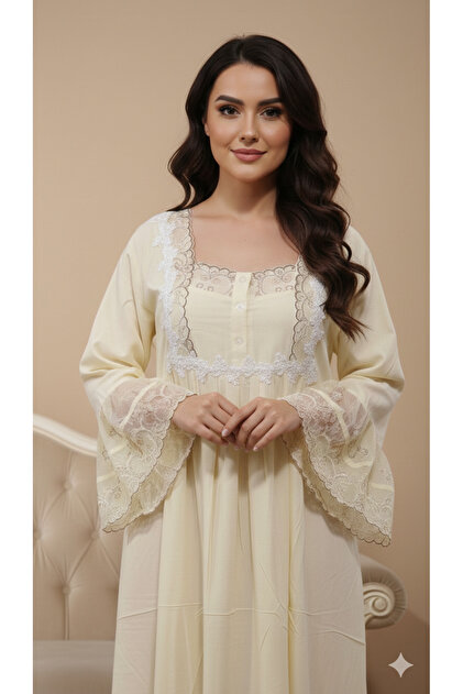 Premium Long Nightgown with Scalloped Floral lace Detailing