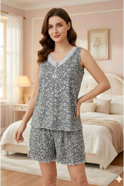 Strappy Lace Bamboo Shorts Set 666