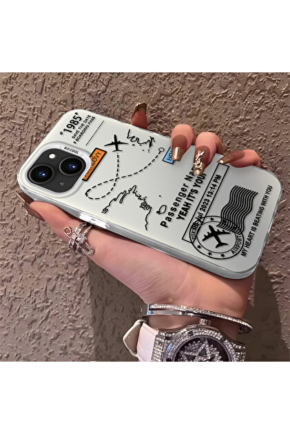 iPhone 15 Compatible Silicone Edge Hard Back Anti-Fall Phone Case with Airplane Pattern