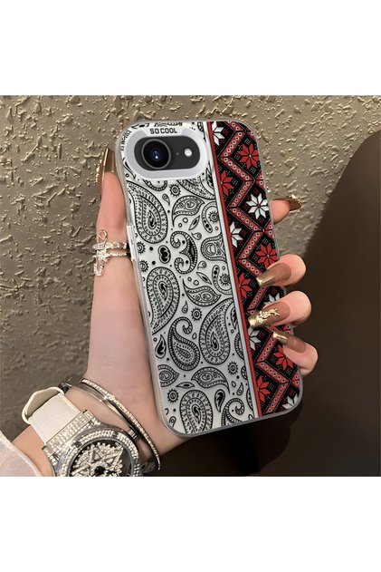 iPhone 17E Compatible Silicone Edge Hard Back Anti-Fall Phone Case with Vintage Pattern
