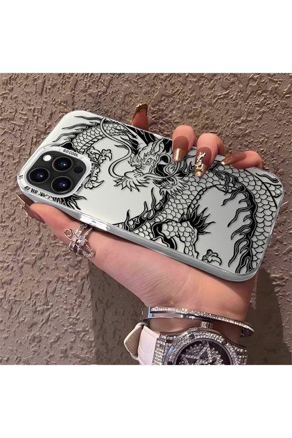 iPhone 15 Pro Max Compatible Silicone Edge Hard Back Anti-Fall Phone Case Dragon Pattern
