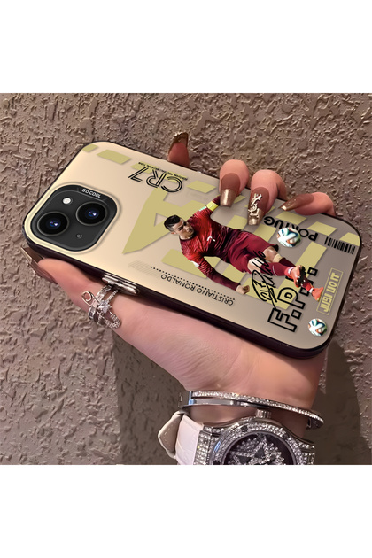 iPhone 14 Plus Compatible Silicone Edge Hard Back Anti-Fall Phone Case Cr7 Patterned