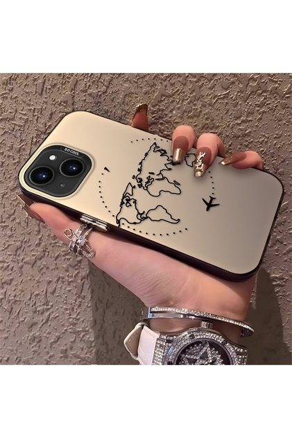 iPhone 15 Compatible Silicone Edge Hard Back Anti-Fall Phone Case with Airplane Pattern