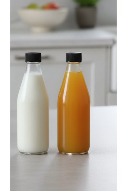 2Pcs 330ml Multipurpose Empty Glass Bottle Milk Water Ayran Bottle with Plastic Cover 2X330Ml with Lid