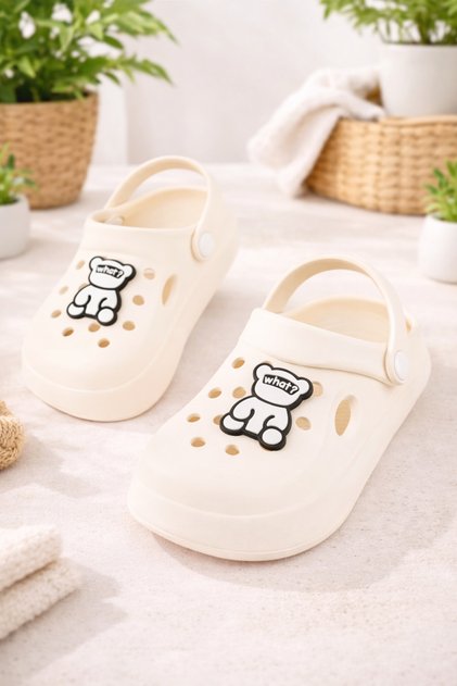 Unisex çocuk Süslü Hediyeli Önü Kapalı Bahçe Havuz Günlük Sandalet Terlik