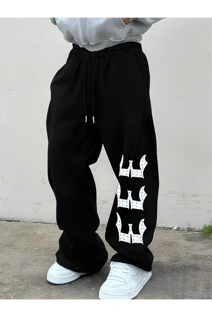 Unisex 3 3 3 Leg Printed Baggy Cut Wide Leg Sweatpants