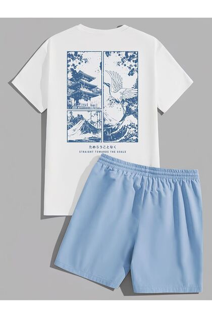 Unisex Straight Towards the Goals Sirt Printed Special Design Oversize Tshirt and Shorts Set - Top and Bottom Set